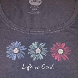 Life Is Good Shirt Womens Large Blue Crusher Tee Long Sleeve Floral Daisy